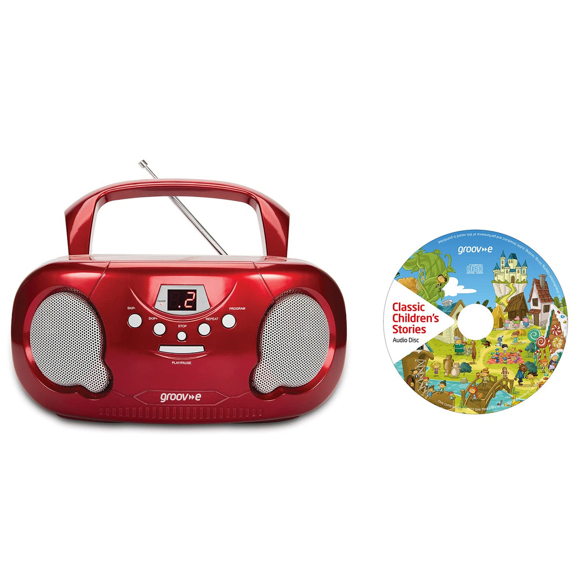 Groov-e Original Boombox - Portable CD Player with Bluetooth, Radio, 3.5mm Aux Port, & Headphone Socket - LED Display, 2 x 1.2W Speakers - Battery or Mains Powered - Blue