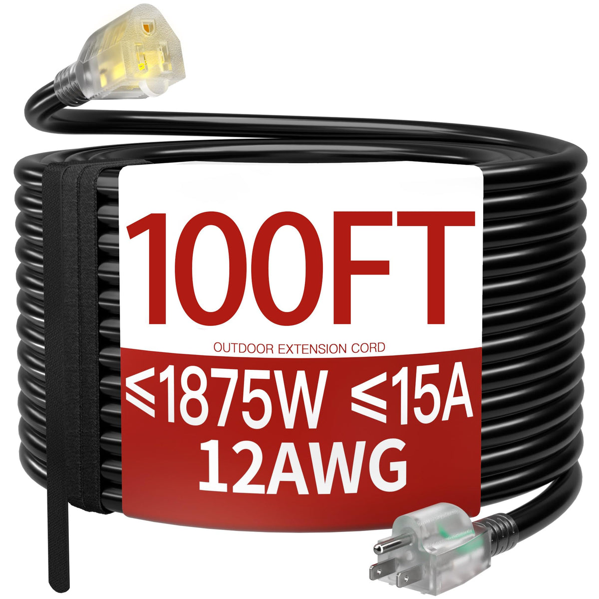 Skrizcable 16/3 15 FT Outdoor Extension Cord Waterproof, Black Power Cord