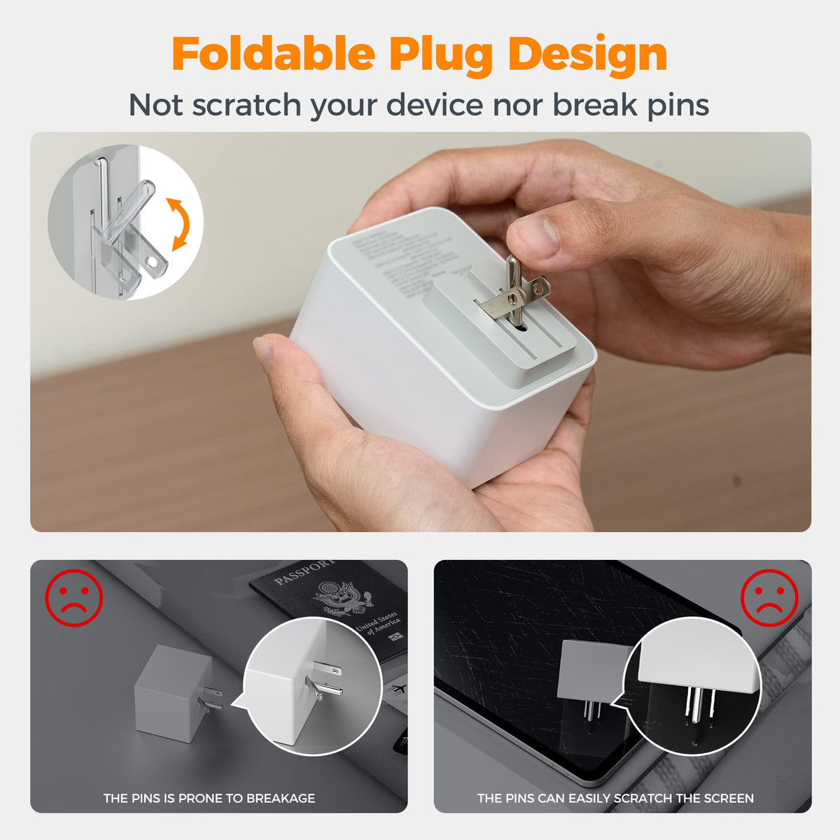 TESSAN UK to European Plug Adapter 2 Pack, EU Travel Plugs with USB C