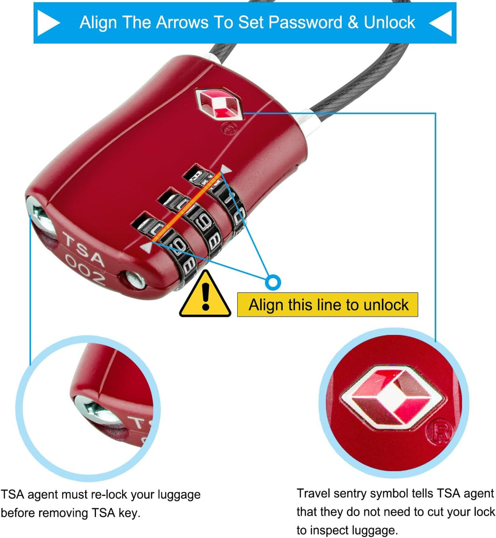 Diyife TSA Approved Luggage Locks with Flexible Steel Cable, Easy to Set up