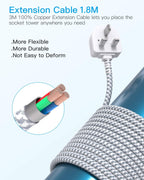 3M Tower Extension Lead with 2 USB C Slots, 8 Way Outlets Power Strip, 10Ft
