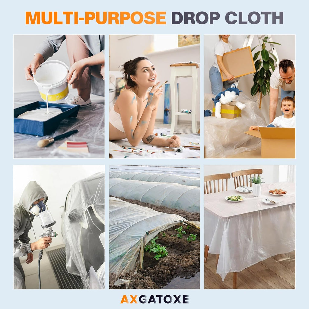Axgatoxe 12 x 9 Ft Plastic Drop Cloths for Painting (10-Pack)
