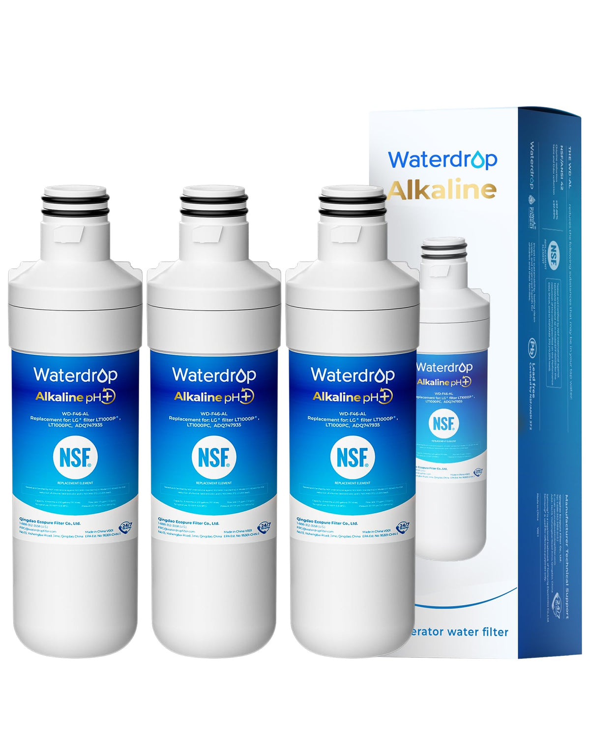 Waterdrop ADQ747935 Refrigerator Water Filter and Air Filter, 3 Combo
