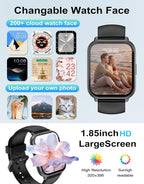 RUIMEN Smart Watch Answer Dial Call,Smart Watches for Women Men 1.85" HD Screen Fitness watch with SpO2 Heart Rate Sleep Monitor Step Counter Waterproof 100+ Sports Mode for Android iOS (2 Bands)