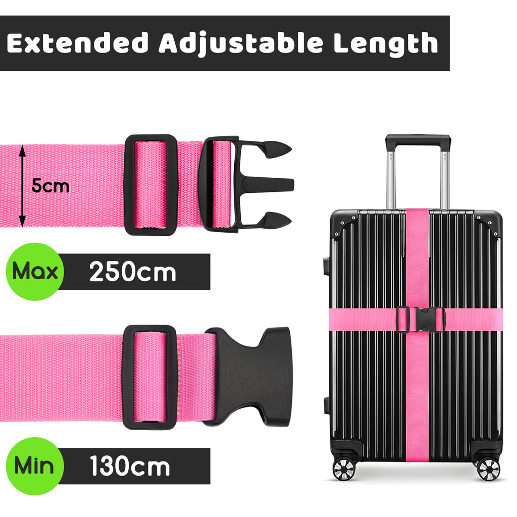 WISYOK Luggage Straps Extended, 4 Pack, 130-250cm Adjustable, Pink SkyBlue