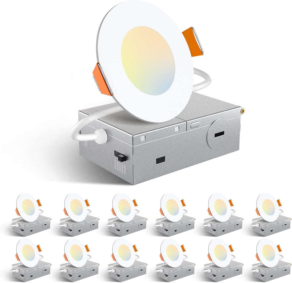 Amico 12 Pack 3 Inch LED Recessed Lighting, Canless Wafer Downlight, White