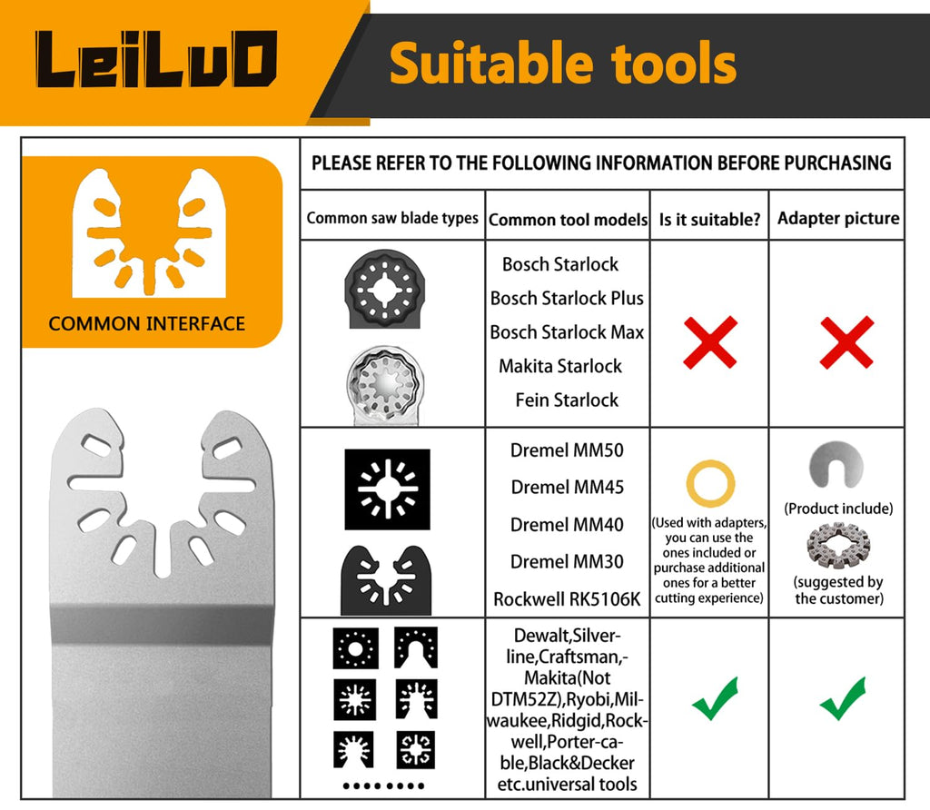 LEILUO 32Pcs Oscillating Tool Blades Wood Metal Multitool Blades Set