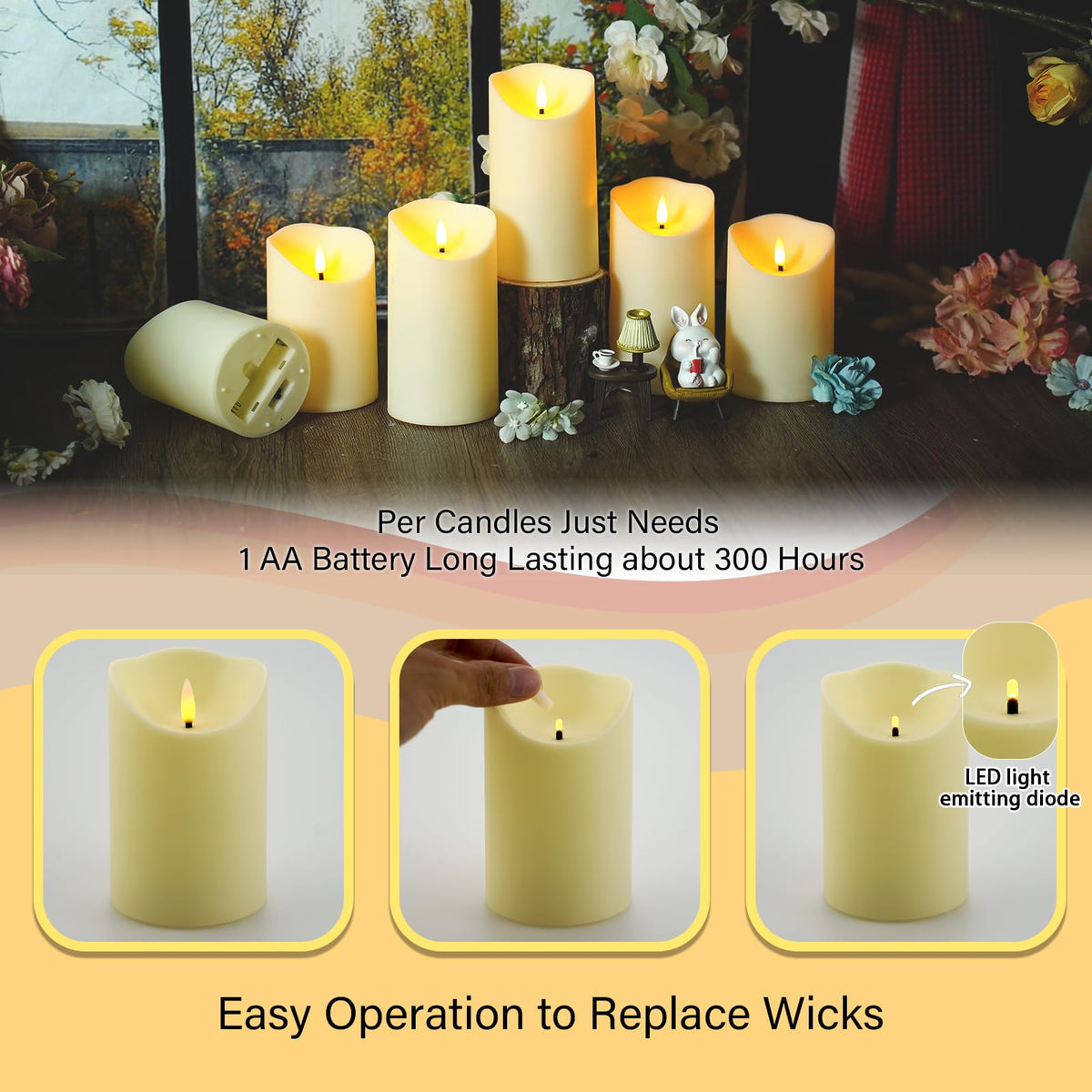 Nimiko Flameless Candles with Remote, Battery Operated Flickering Flameless Candles, LED Candles with Timer 2/4/6/8H, with Realistic LED Candles Set of 12 (D2.2 x H 5" 6" 7") (Black)