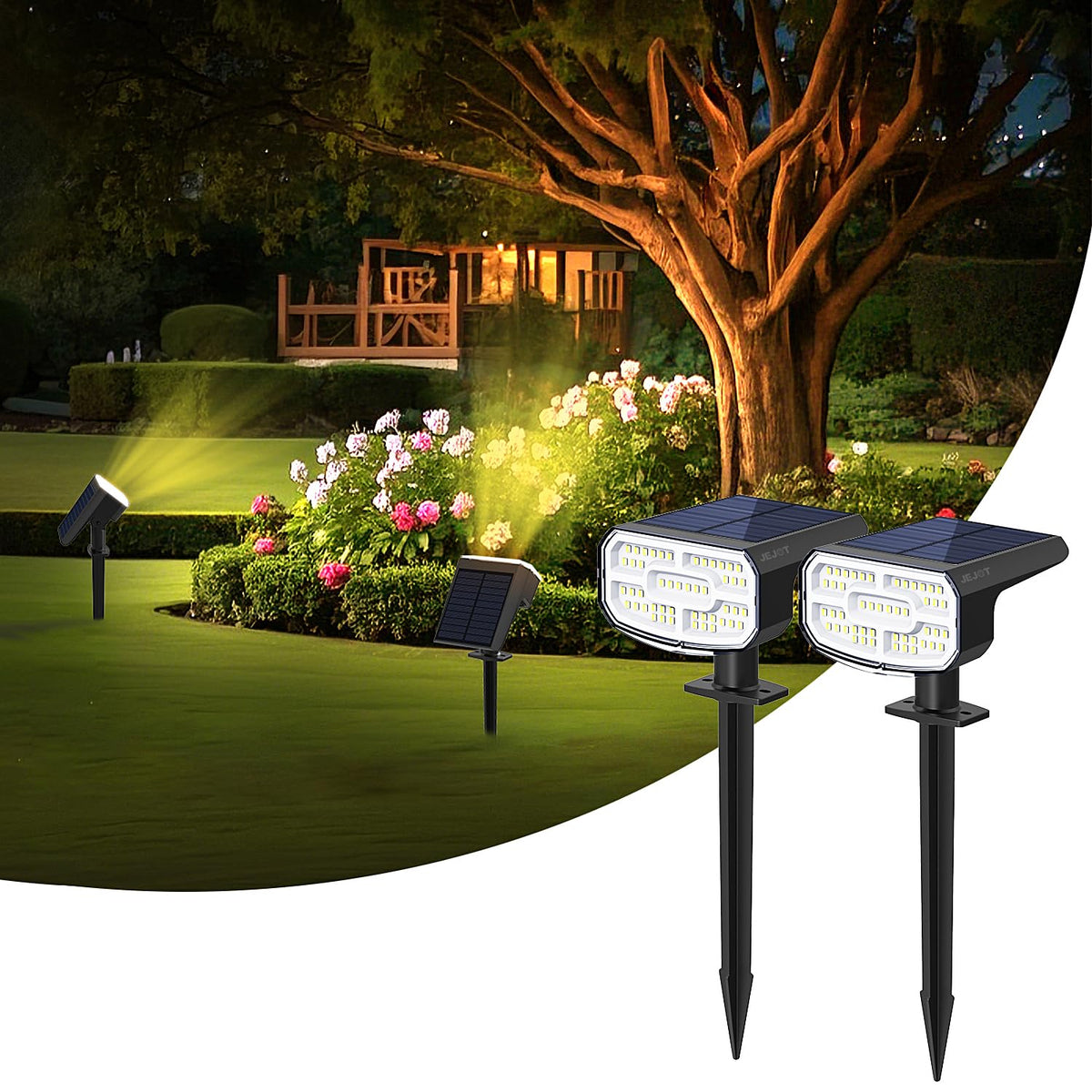 JEJOT Solar Spot Lights Outdoor Waterproof, Solar Spotlights, 2 Pack
