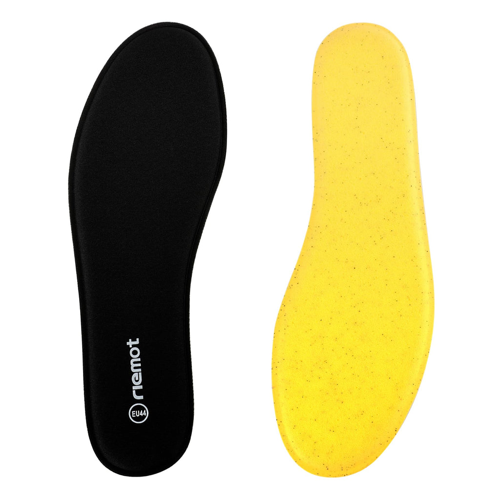 riemot Memory Foam Insoles for Men and Women - Replacement Shoe Inserts Comfort Cushioning for Sports Shoes, Trainers, Sneakers, Work Boots and Walking Shoes, Black with Yellow Base, UK8 / EU42