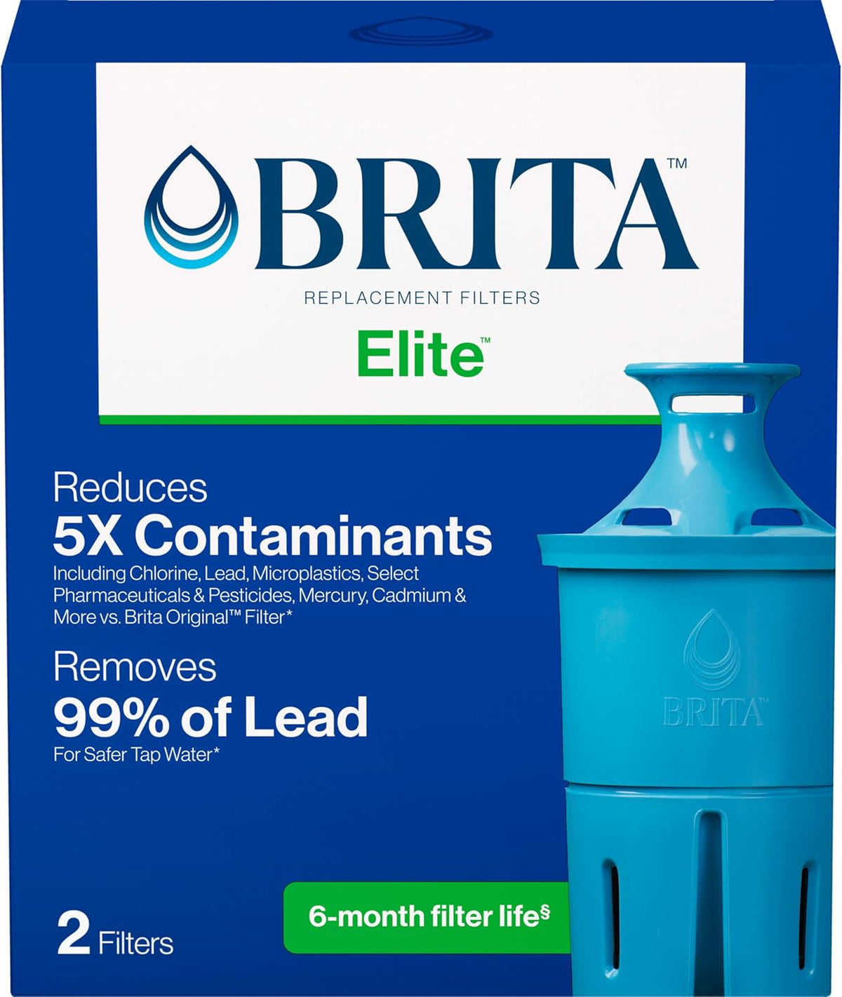 Brita Elite Replacement Water Filter, Pitchers and Dispensers, 2 Pack