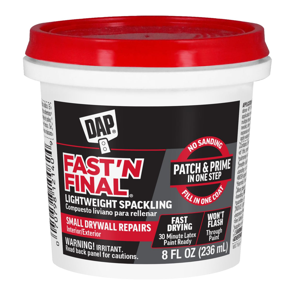 DAP Fast 'N Final Lightweight Spackling, White, 8 Oz (7079812140) (Pack of 12)