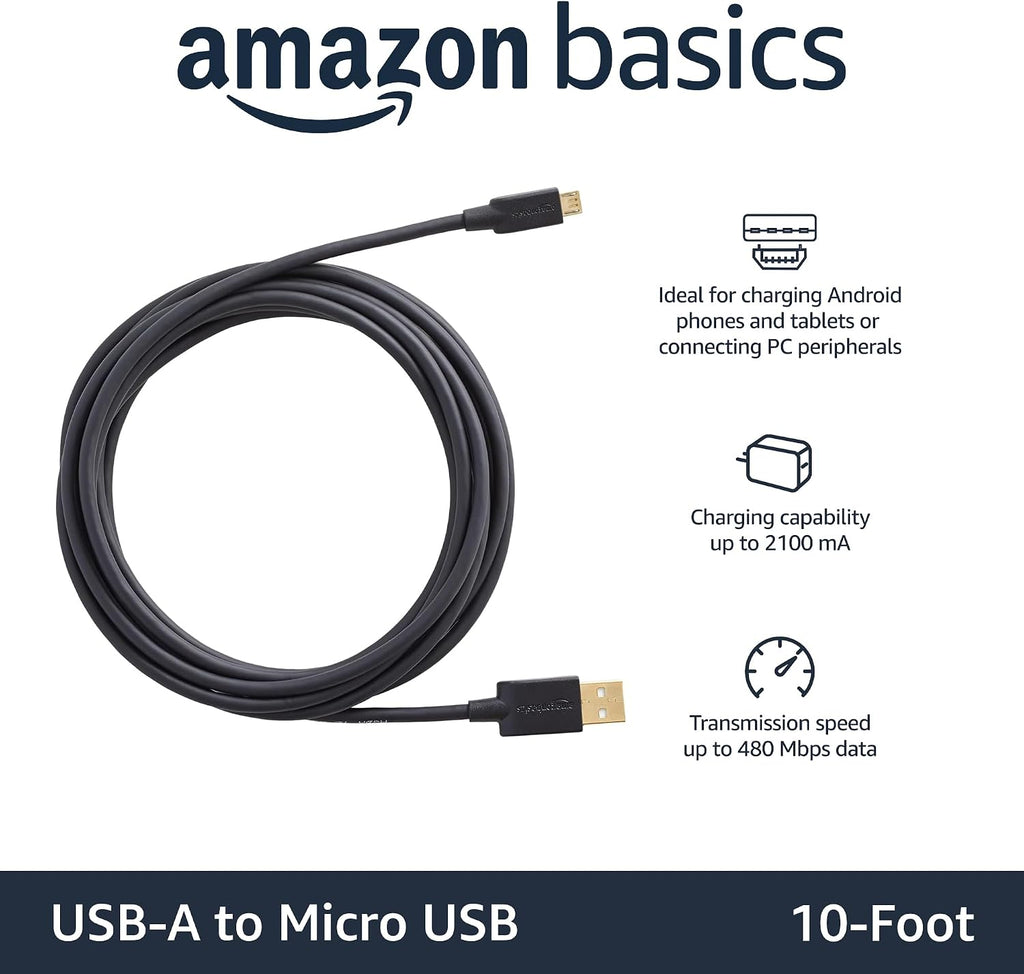 Amazon Basics 5-Pack Micro USB Cable, USB 2.0, 3 m, Black