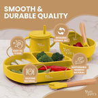 Yum Yum's Baby 10 Pcs Blue Weaning Set - Complete Toddler Feeding Kit w/Sectioned Plate, Suction Bowls, Cutlery with Mouth Guard, Straw Cup, Bib & Mat - Non-Slip - for Toddlers & Baby Gift