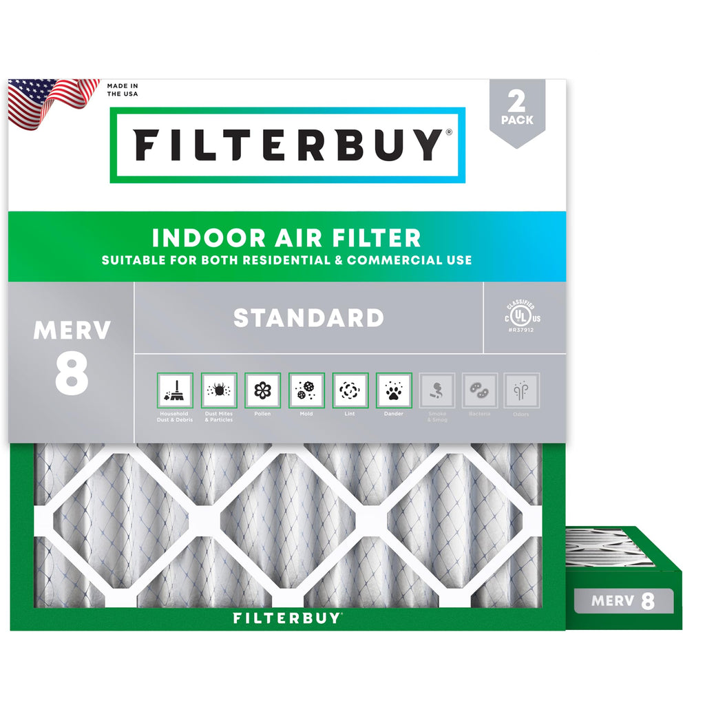 Filterbuy 18x18x1 Air Filter MERV 8 Dust & Allergy Defense (2-Pack)