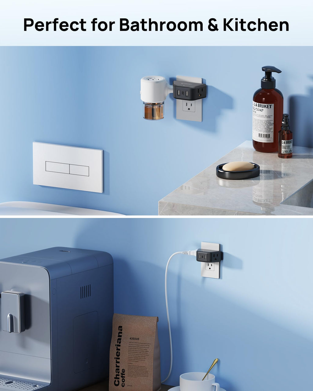 TROND Multi Plug Outlet Extender with USB, 2 Pack Plug Splitter