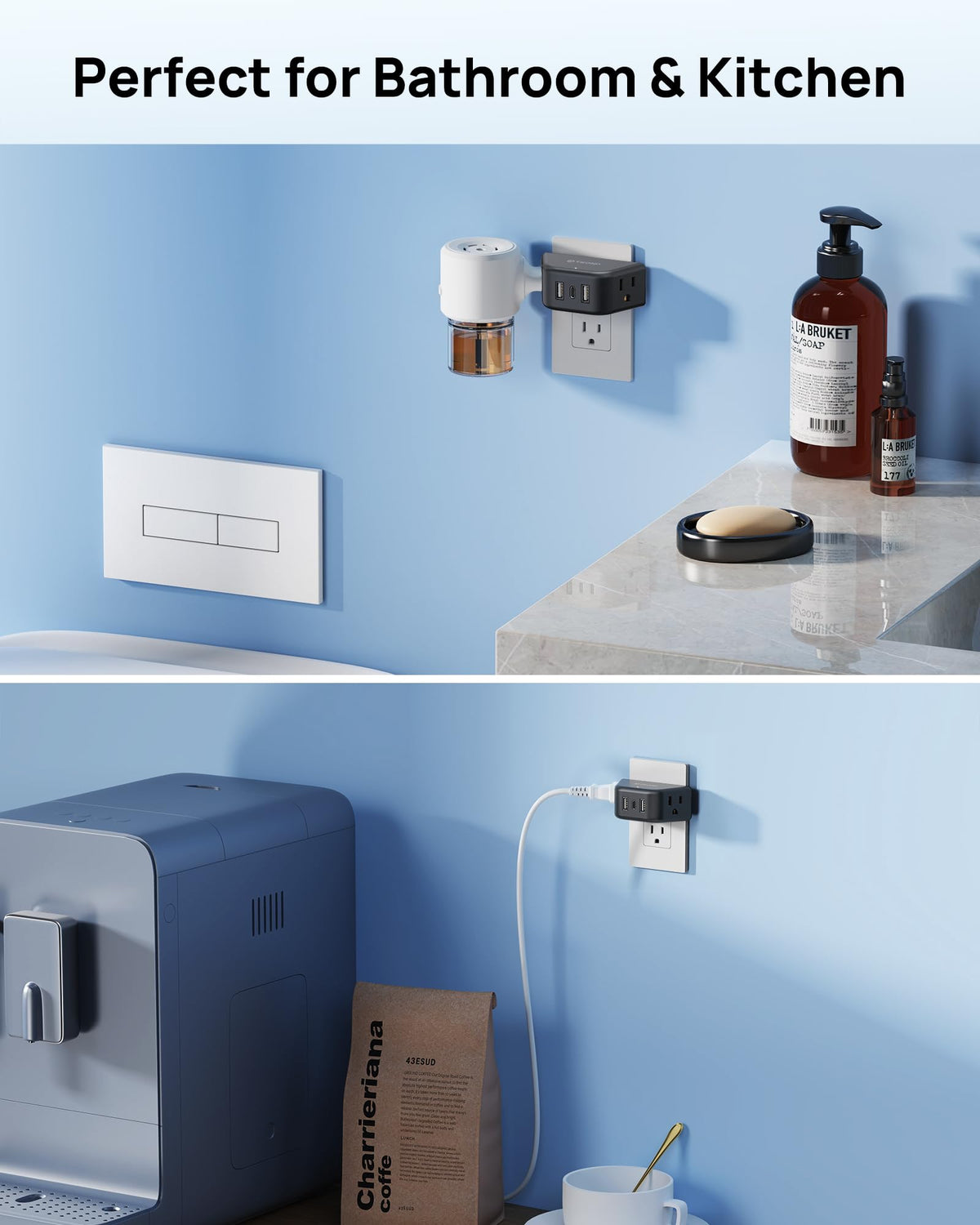 TROND Multi Plug Outlet Extender with USB, 2 Pack Plug Splitter