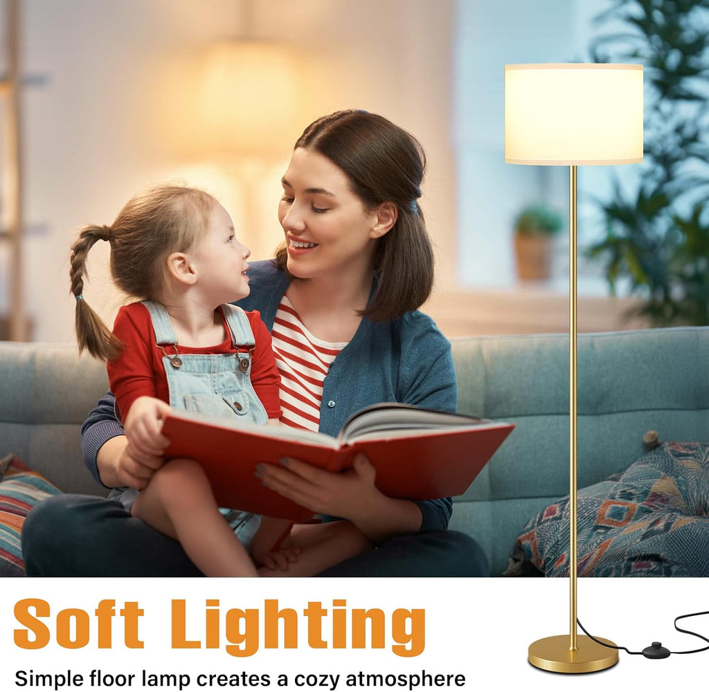 Ambimall Floor Lamp for Living Room with Smart Light Bulb, RGB + Stepless Dimmable Colors Temperature & Brightness(White Shade & Black Pole)