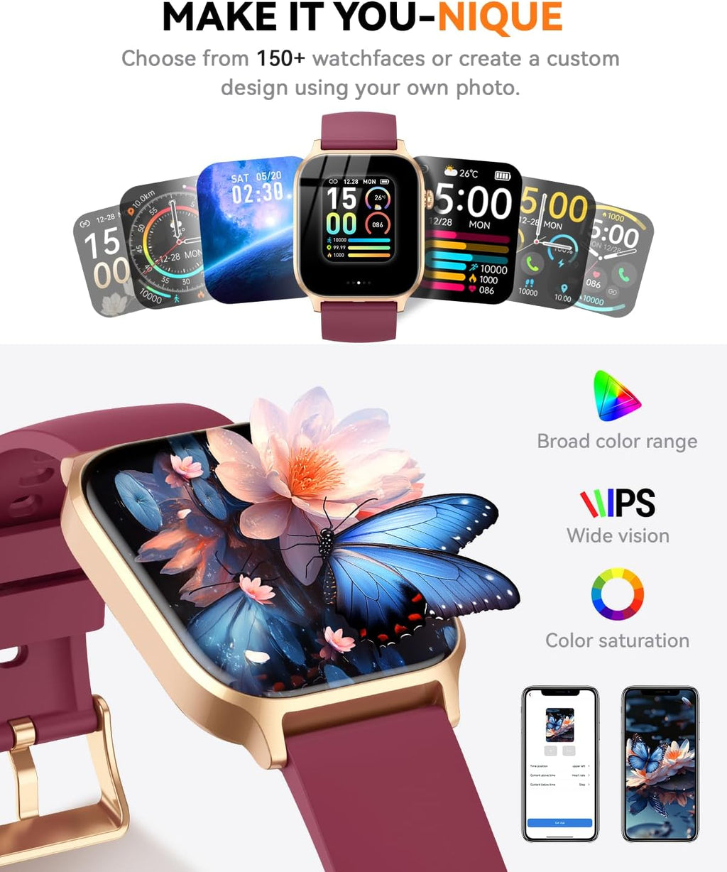 Smart Watch for Men Women- Answer/Make Call, 2026 IP68 Waterproof Fitness Tracker Watch with Sleep Step Counter Activity Smartwatch for Samsung Android iPhone iOS (Deep Burgundy, 1.83)