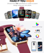Smart Watch for Men Women- Answer/Make Call, 2026 IP68 Waterproof Fitness Tracker Watch with Sleep Step Counter Activity Smartwatch for Samsung Android iPhone iOS (Deep Burgundy, 1.83)
