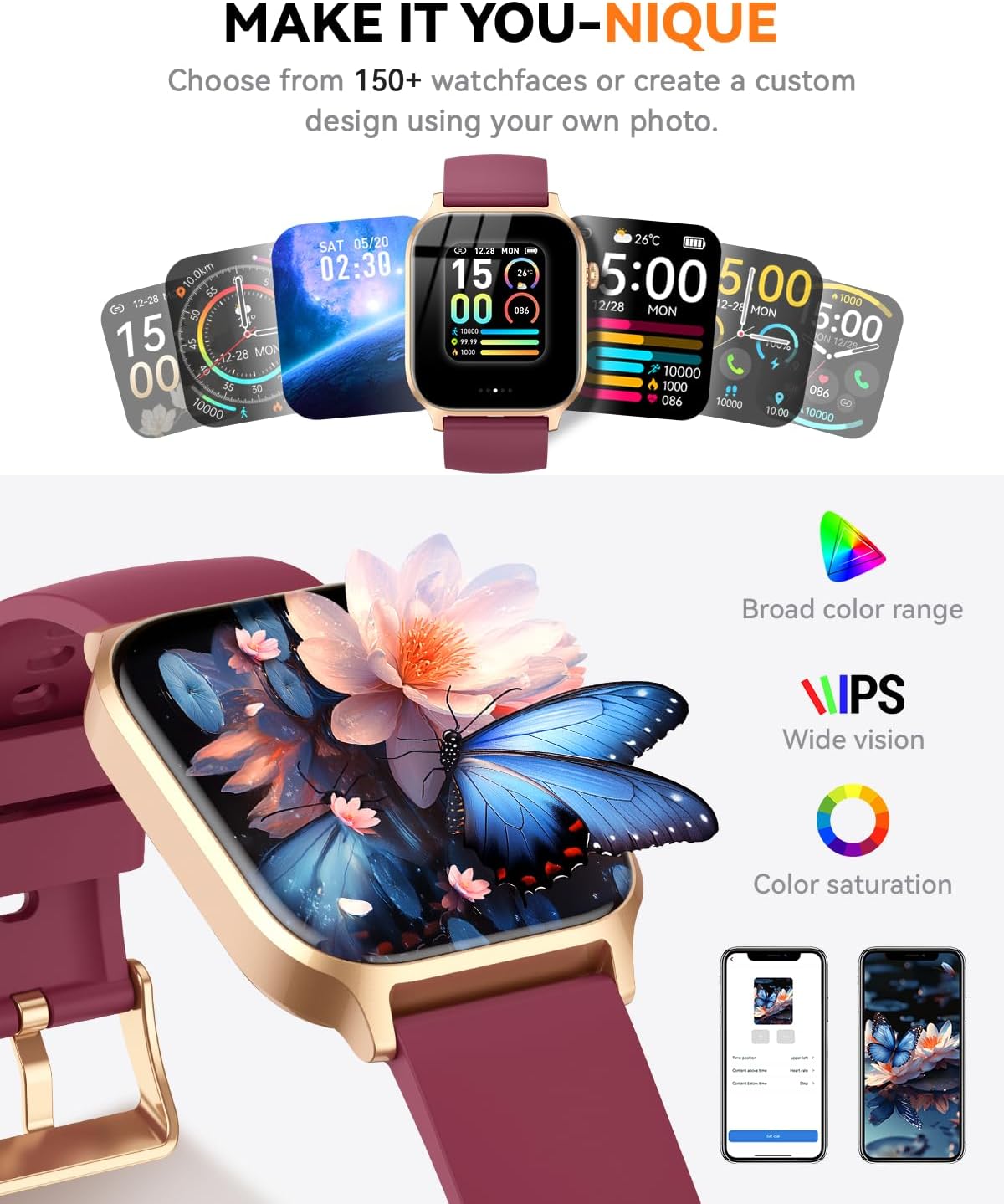 Smart Watch for Men Women- Answer/Make Call, 2026 IP68 Waterproof Fitness Tracker Watch with Sleep Step Counter Activity Smartwatch for Samsung Android iPhone iOS (Deep Burgundy, 1.83)