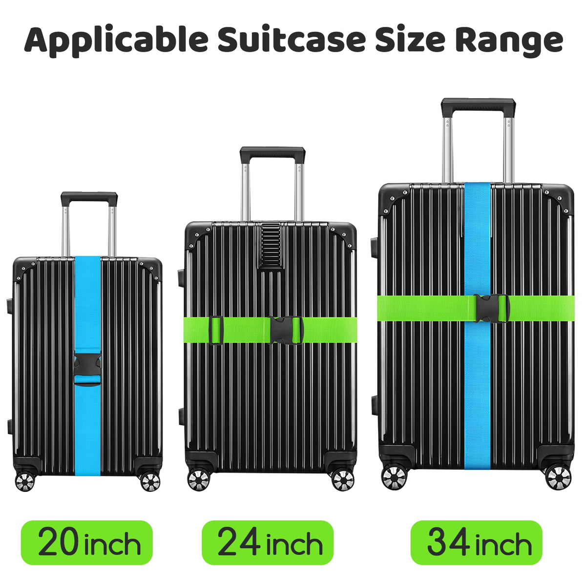WISYOK Luggage Straps Extended, 4 Pack, 130-250cm Adjustable, Pink SkyBlue