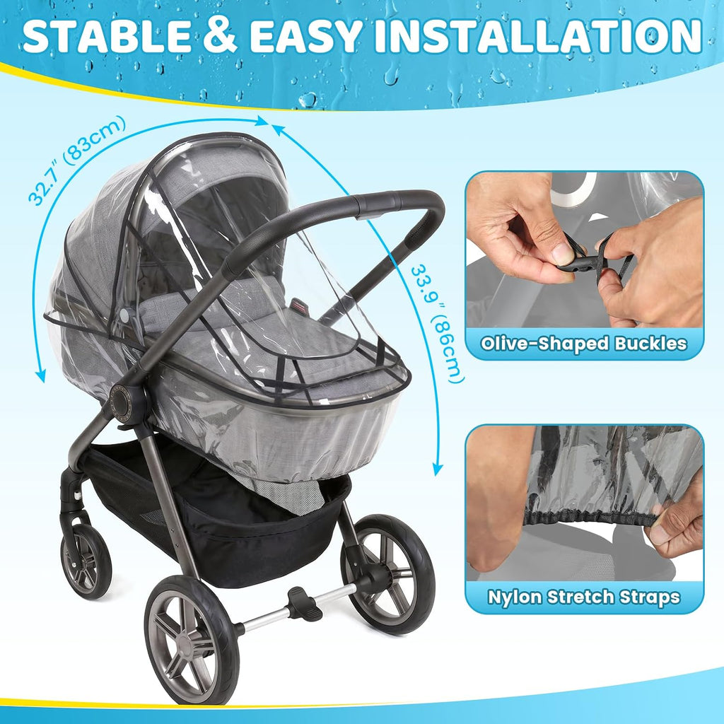 Orzbow Rain Cover for Pram, Large Viewing Window for Easy Access, Clear