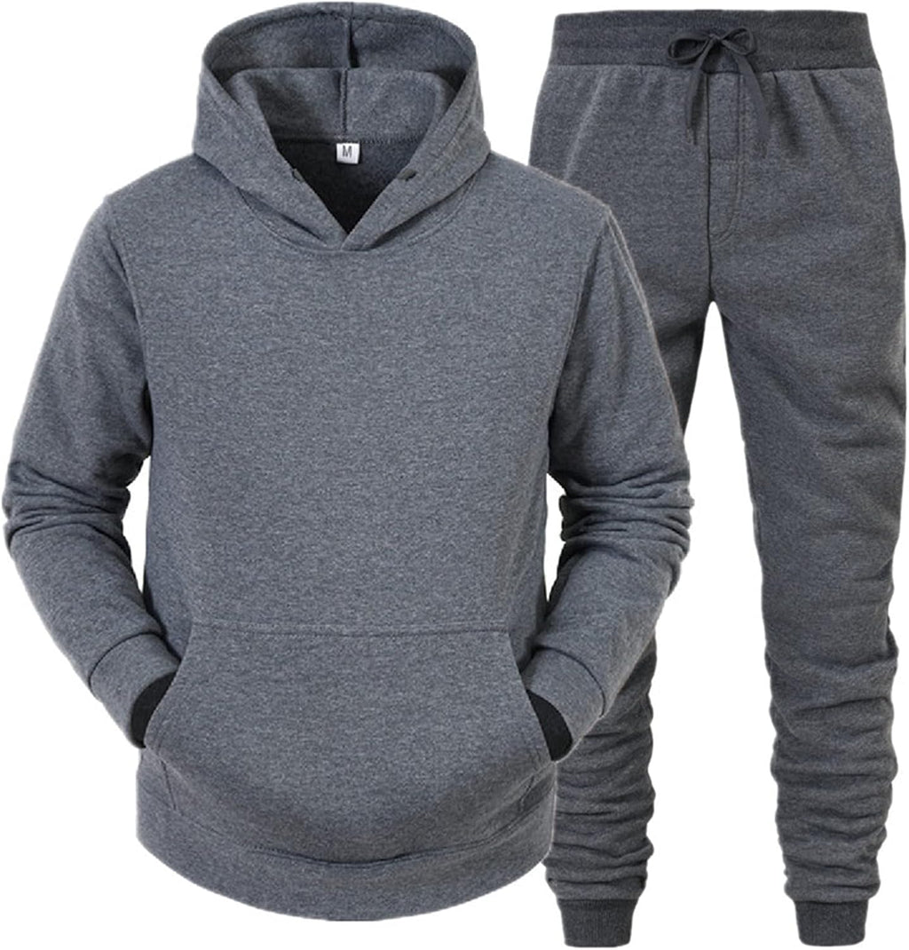 Mens Plain Tracksuit Long Sleeve Hooded Sweatshirt Sweatpants Set Hoodie Joggers Sets 2 Piece Fashion Sweatsuits Activewear Sportswear Men's Clothing UK