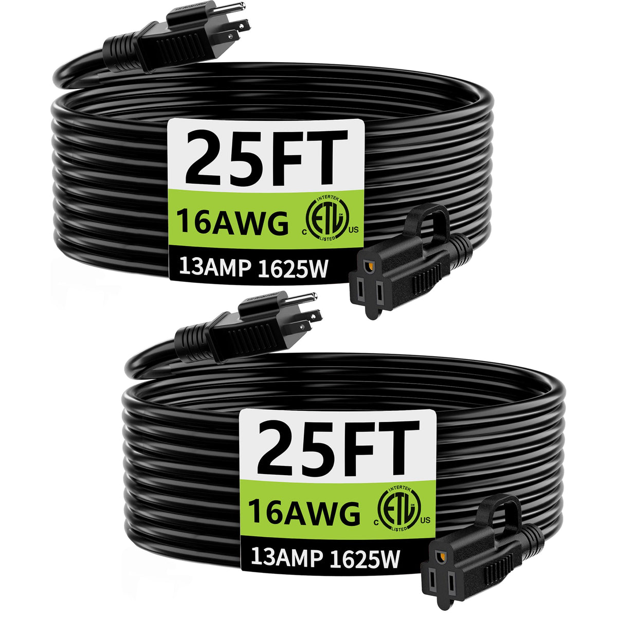 HUANCHAIN Indoor Black Extension Cord 3 FT Waterproof 16/3 Gauge