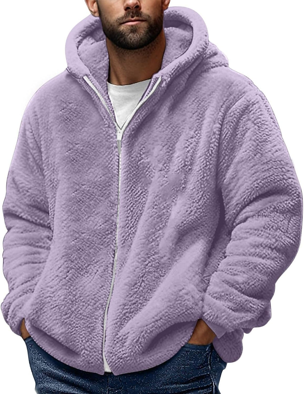 Teddy Fleece Jacket Mens, Full Zip Up Hoodies Long Sleeve Sherpa Fleece Winter Coats Fluffy Warm Jackets Thick Plush Oversized Hoodie Thermal Hooded Jumper Coat Cozy Cardigan Plus Size