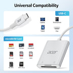 Acer USB-C SD Card Reader, High Speed Type-C Micro SD Card Adapter, USBC External Memory Card Reader SDXC, Micro SDXC Card, Compatible with MacBook Pro/Air, Acer Laptop, iPhone 16, Camera -Silver