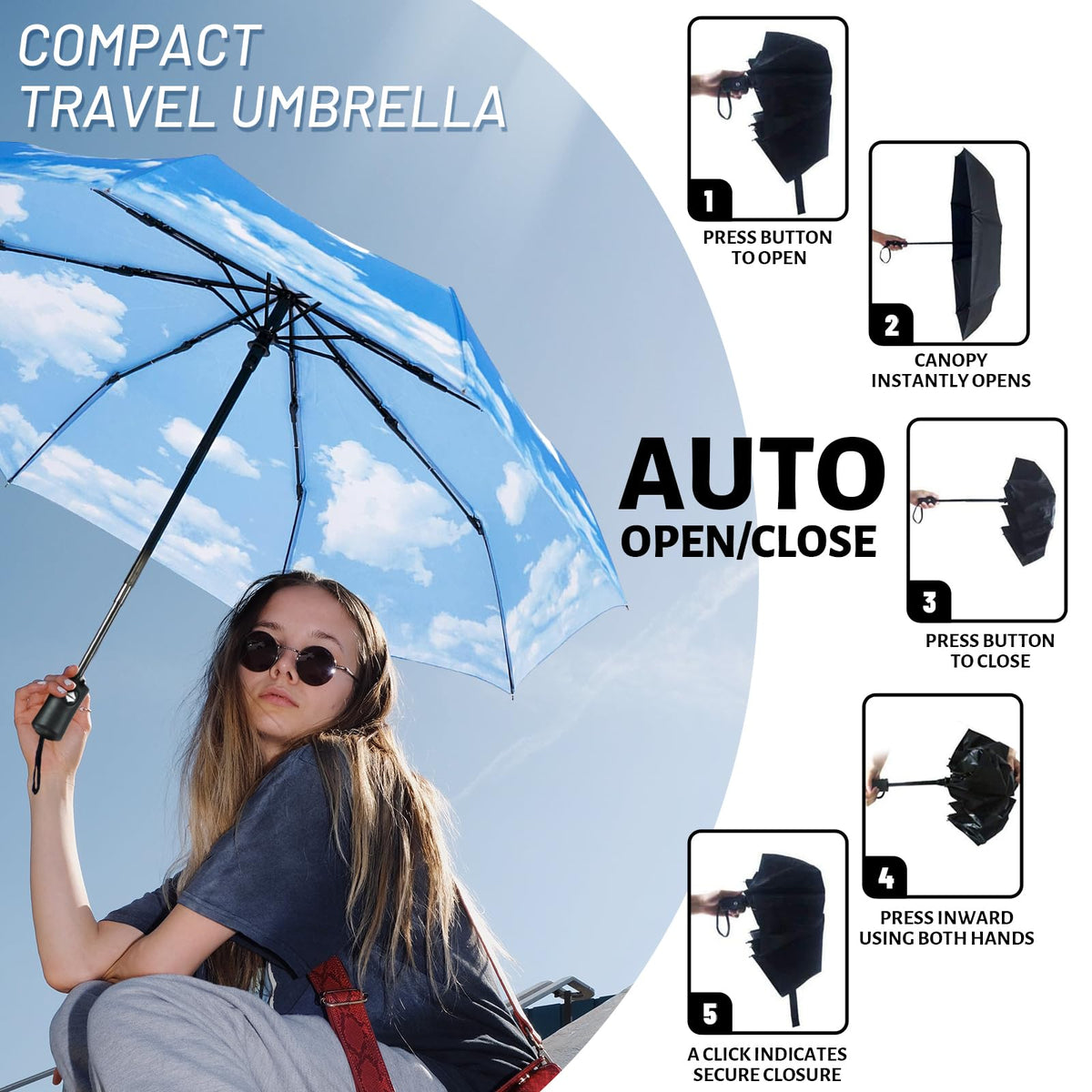 SY COMPACT Travel Umbrella Windproof Automatic Unbreakable UV Protection