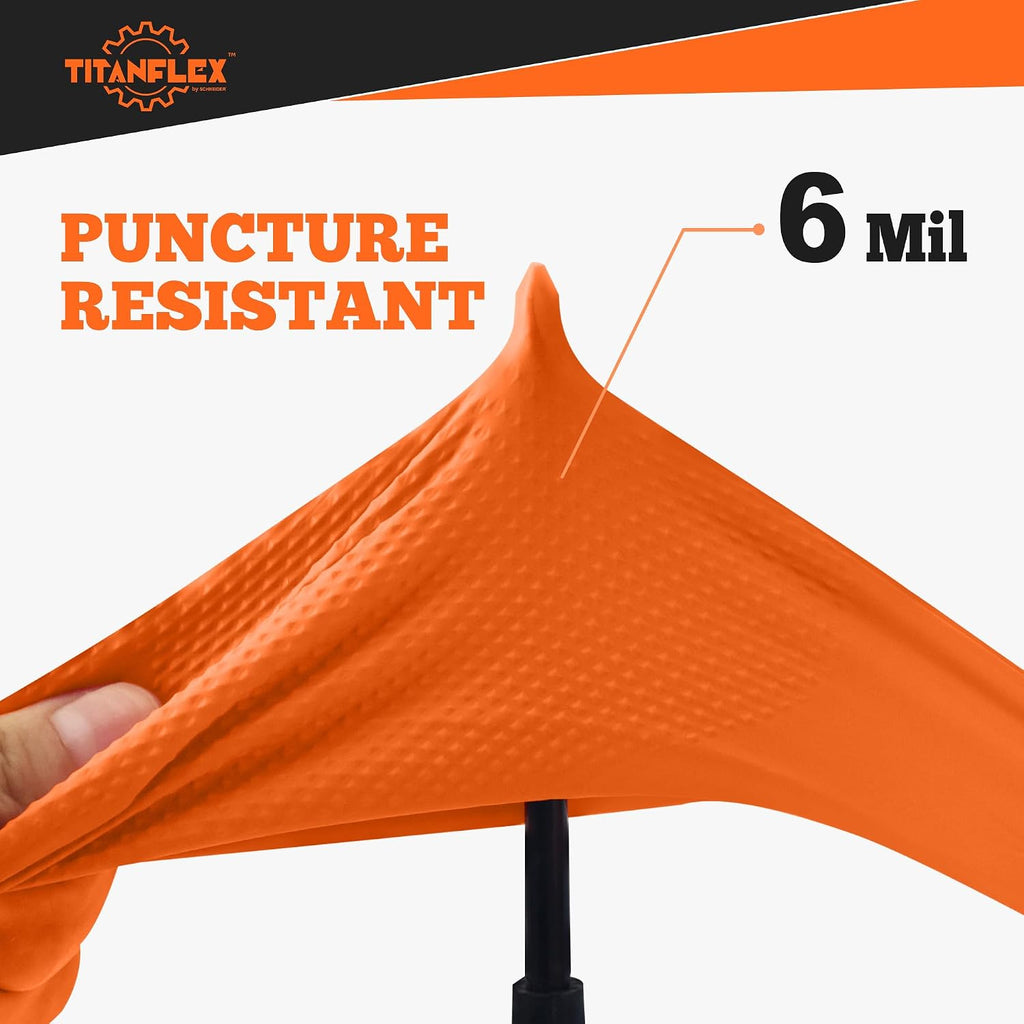 TitanFlex Heavy Duty Industrial Orange Nitrile Gloves, 8-mil, Gloves Disposable Latex Free with Raised Diamond Texture Grip, Powder Free, Rubber Glove, Mechanic Gloves,50-ct Box (Small)