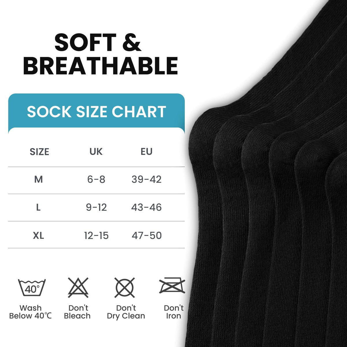 Cirorld 6/10 Pairs Mens Black Socks, Breathable Causal Cotton Socks Men