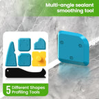 Goopreen 5 in 1 Caulking Tool Silicone Caulking Grout Removal Sealant Finishing Tool with Stainless Steel Head, 6 Replaceable Pads, Gap Seam Repair Kit for Kitchen Bathroom Sink Toilet Caulking