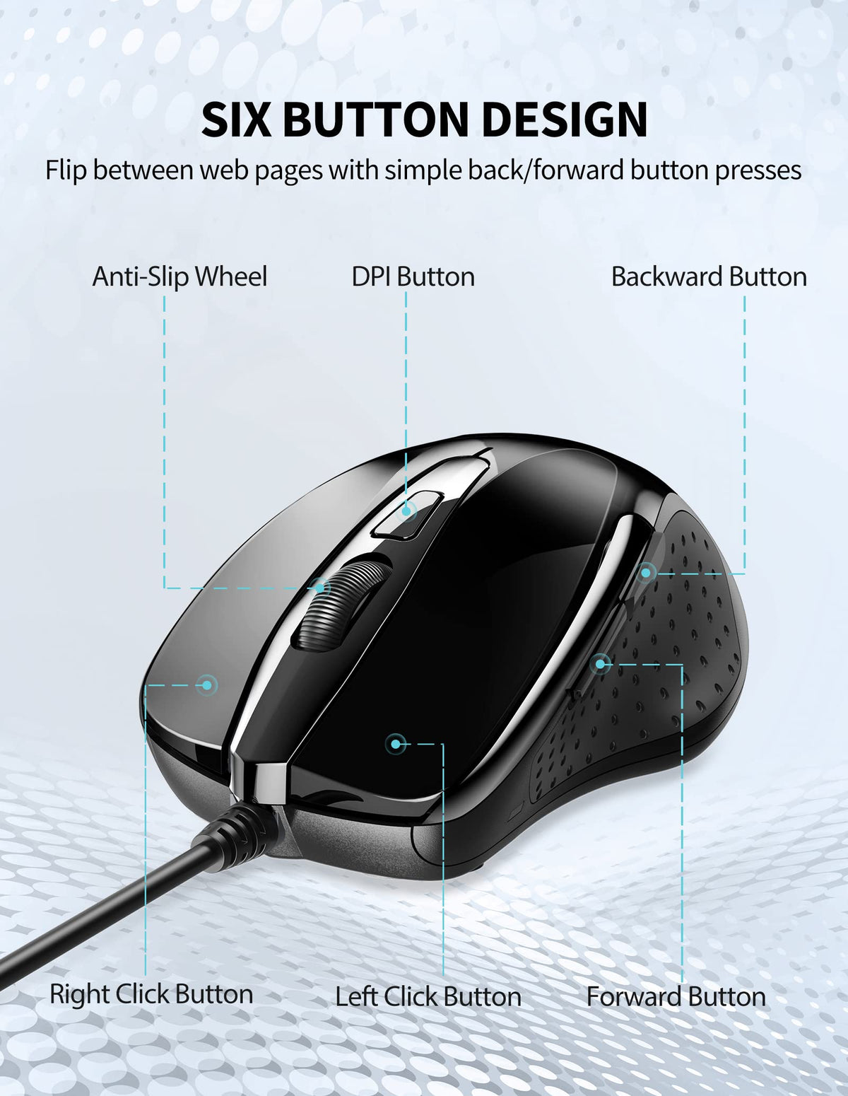 TECKNET USB Wired Mouse,6400 DPI Optical,6-Button Ergonomic Computer Mouse
