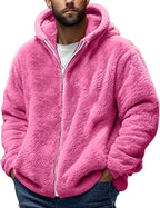 Teddy Fleece Jacket Mens, Full Zip Up Hoodies Long Sleeve Sherpa Fleece Winter Coats Fluffy Warm Jackets Thick Plush Oversized Hoodie Thermal Hooded Jumper Coat Cozy Cardigan Plus Size