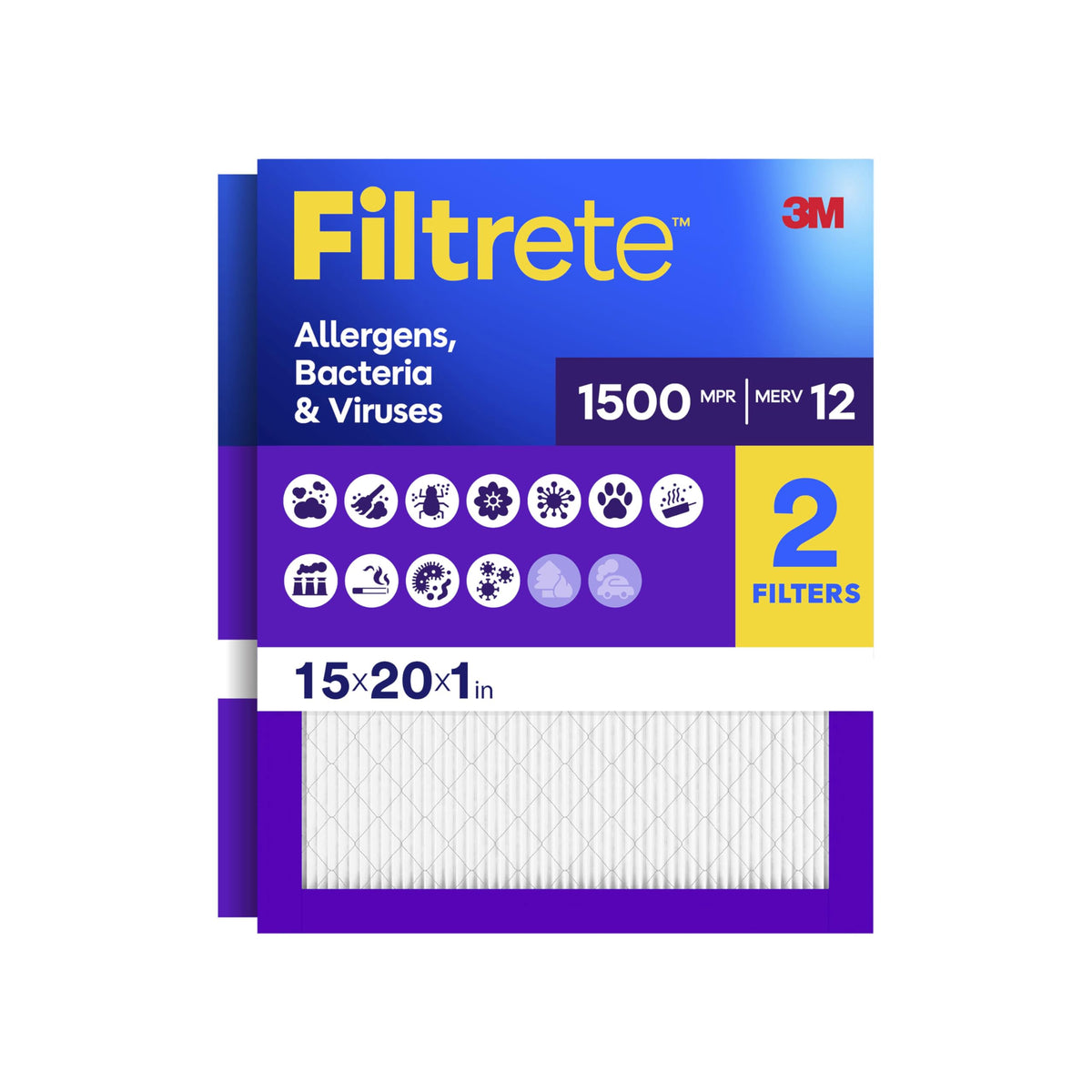 Filtrete 20x20x1 Air Filter, MERV 12, MPR 1500, 2 HVAC Filters