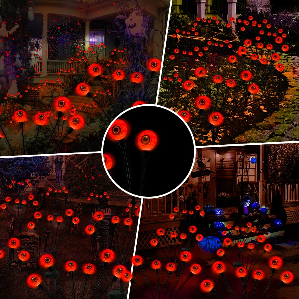 BeHiller Halloween Decorations Outdoor Solar Scary Eyeball Lights,2PACKS 12LED Green Eyeball Swaying Firefly Lights,Waterproof Solar Halloween Path Lights for Yard/Garden/Lawn/Party Decor