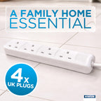 STATUS 4 Way Socket Extension Lead, 1m Cable, White (4WS1M20)
