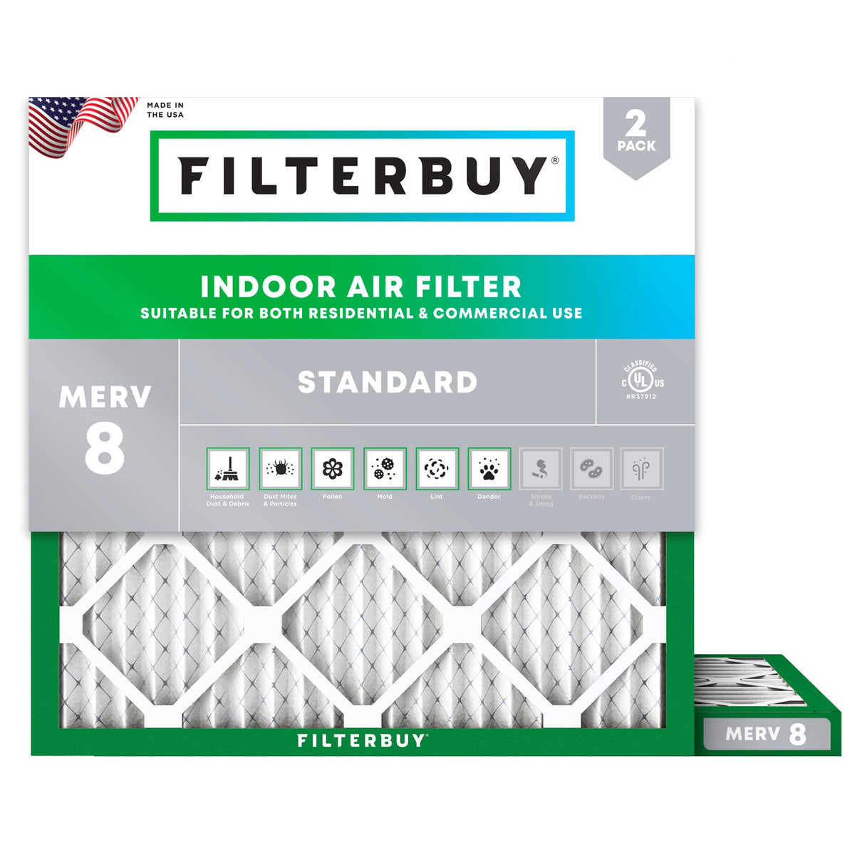 Filterbuy 18x18x1 Air Filter MERV 8 Dust & Allergy Defense (2-Pack)