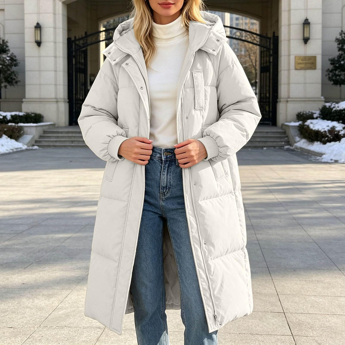 Winter Jacket Women Long With Hood, Plus Size Puffer Jackets For Women Uk,Ladies Coats And Jackets With Pockets Windproof Coats Black Parka Coat For Outdoor Hiking Travel