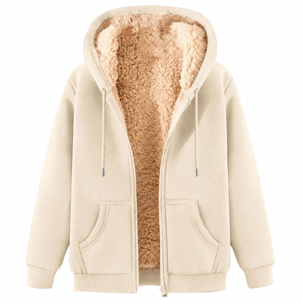 Womens Teddy Fleece Hoodies Sherpa Lined Fuzzy Jacket with Pockets Full Zip Hooded Adjustable Sweatshirts Ladies Winter Warm Jumper Coat Outwear Thermal Outfits Clothing
