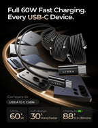 LISEN USB C to USB C Cable Charger 60W 4-Pack [0.5/1/2/2M] USBC to USBC