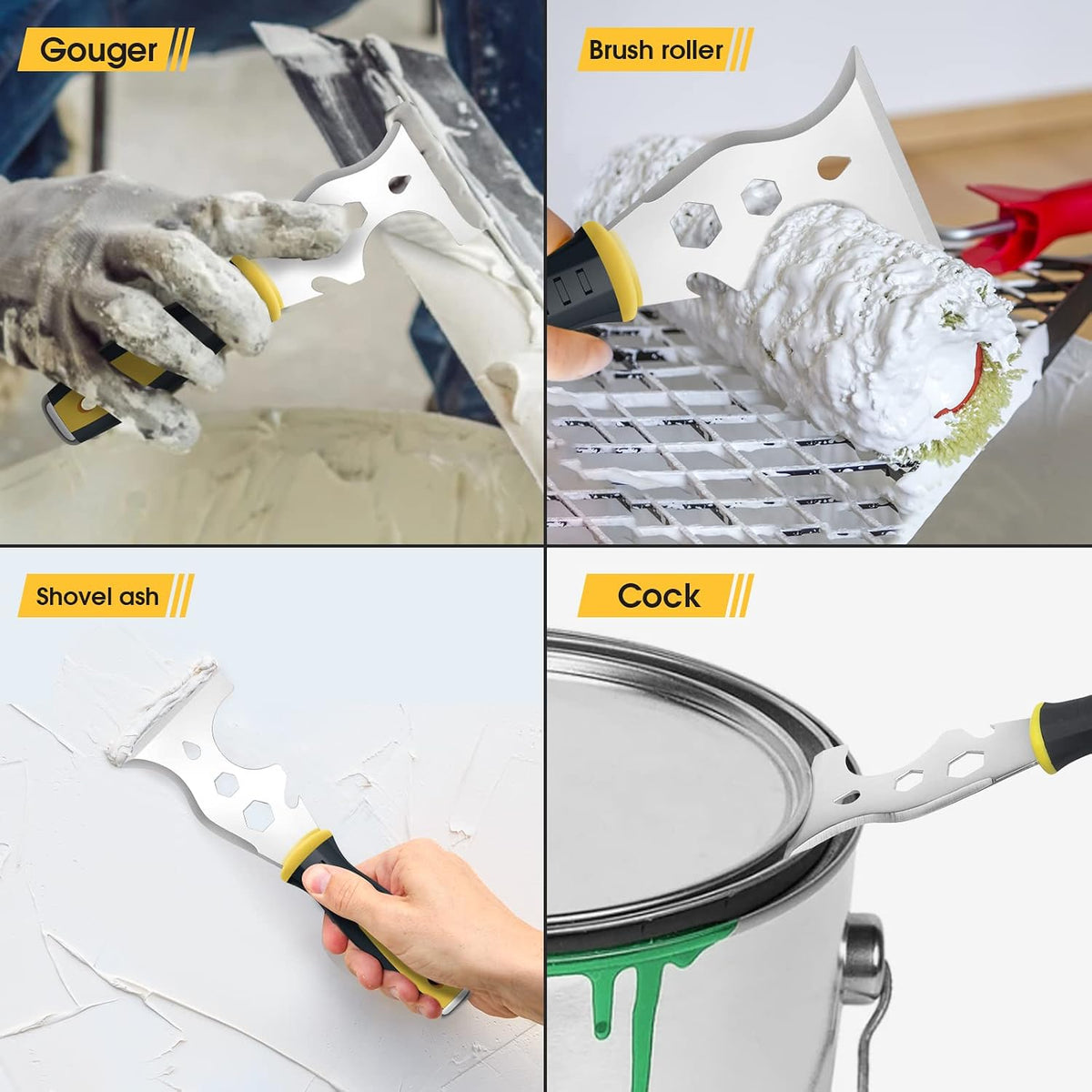 suokoun Paint Wallpaper Scraper Set, 2'', 4'', 6'', 8'' Stainless Steel Paint Scraper Set with Soft Handle, Plastering Tools for Drywall(4 Pack)