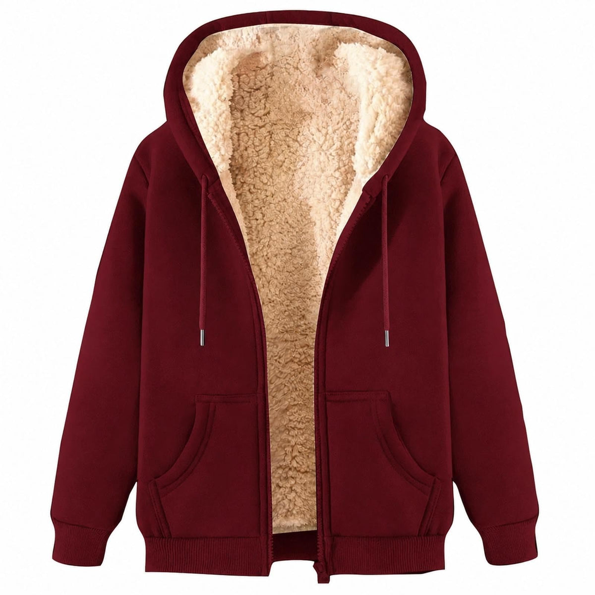 Womens Teddy Fleece Hoodies Sherpa Lined Fuzzy Jacket with Pockets Full Zip Hooded Adjustable Sweatshirts Ladies Winter Warm Jumper Coat Outwear Thermal Outfits Clothing