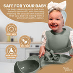 Yum Yum's Baby 10 Pcs Blue Weaning Set - Complete Toddler Feeding Kit w/Sectioned Plate, Suction Bowls, Cutlery with Mouth Guard, Straw Cup, Bib & Mat - Non-Slip - for Toddlers & Baby Gift