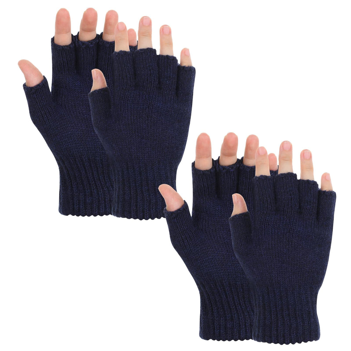 Grevosea 2 Pair Fingerless Warm Gloves - Winter Half Finger Gloves Thickened Knit Touchscreen Stretchy Mittens for Men Women