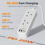 TESSAN 10M Long Extension Lead with PD 20W USB C Charger (4 USB Slots)