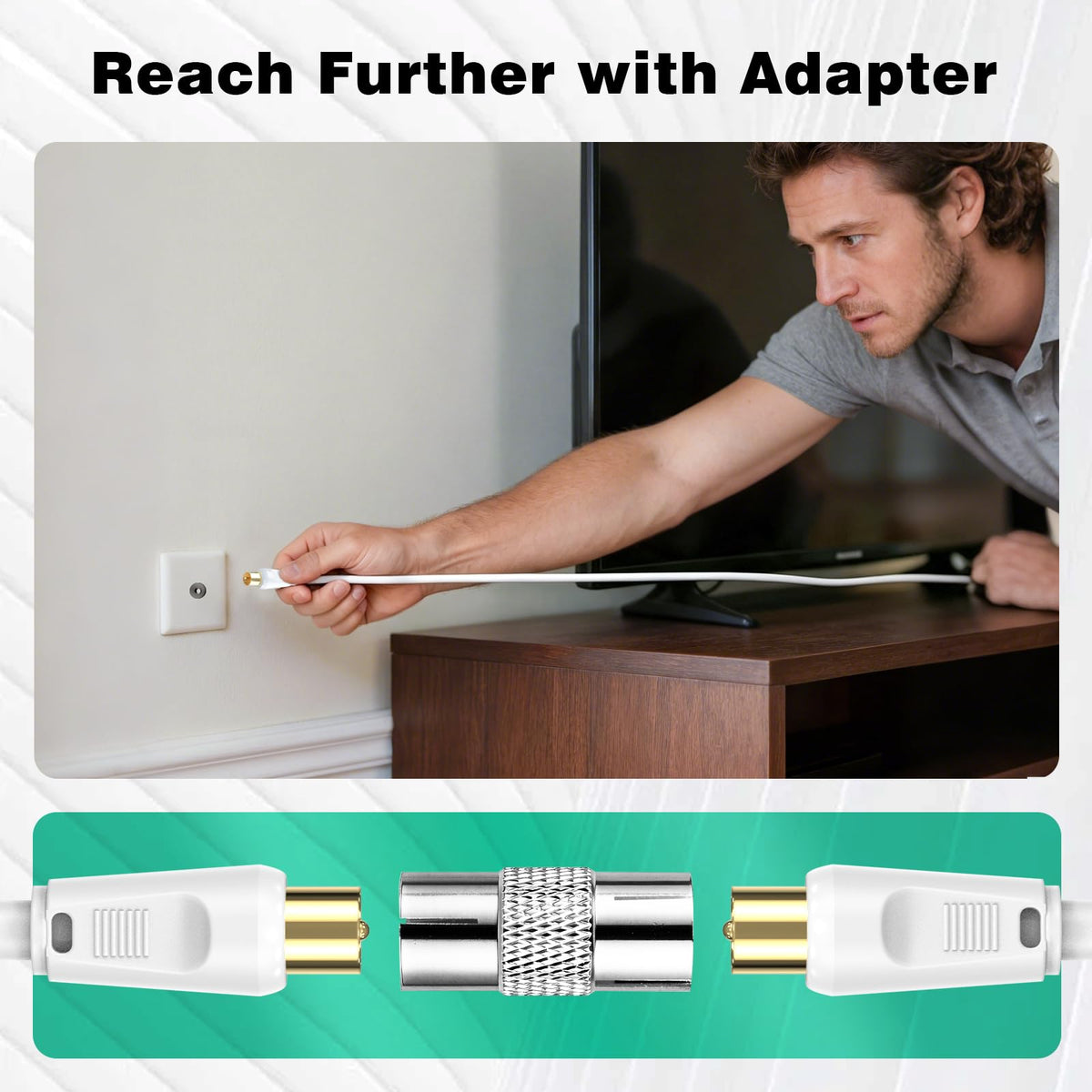 Ancable TV Aerial Cable with Coaxial Adapter 1M White TV Ariel Lead